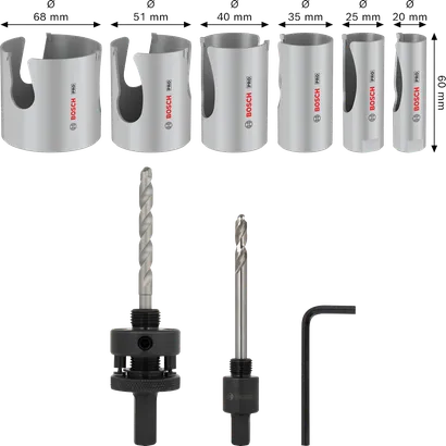 Sada závitových děrových pil Bosch PRO Construction Material, 9dílná.